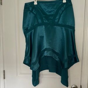 Bebe Teal Trumpet Midi Skirt Asymmetrical High-Low
